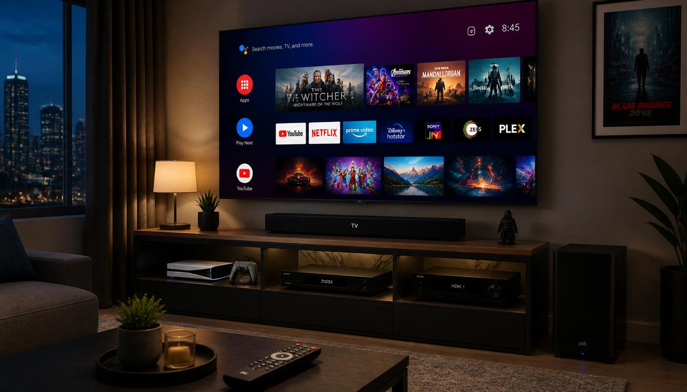 gpt image 2 A sleek and modern Android TV setup with a large flat screen television mounted  0