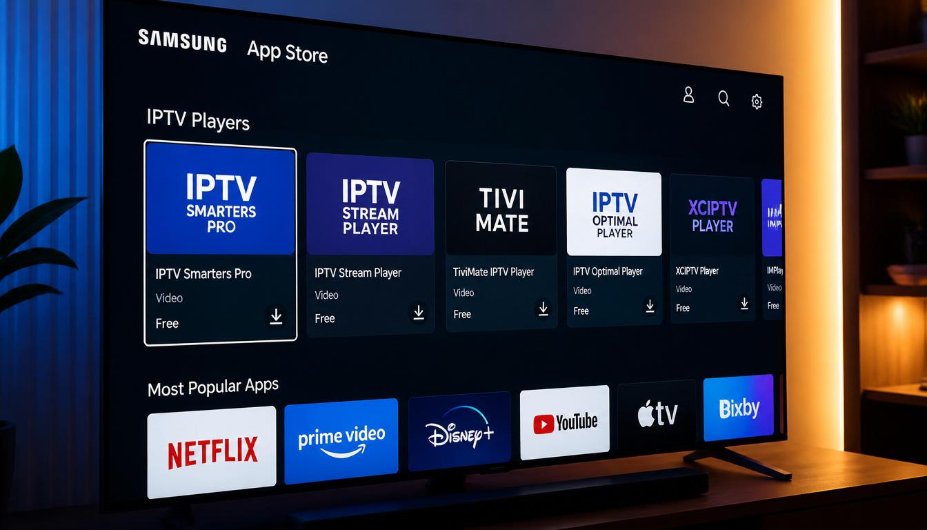 gpt image 2 Close up of a Samsung Smart TV App Store interface showing IPTV player applicati 0