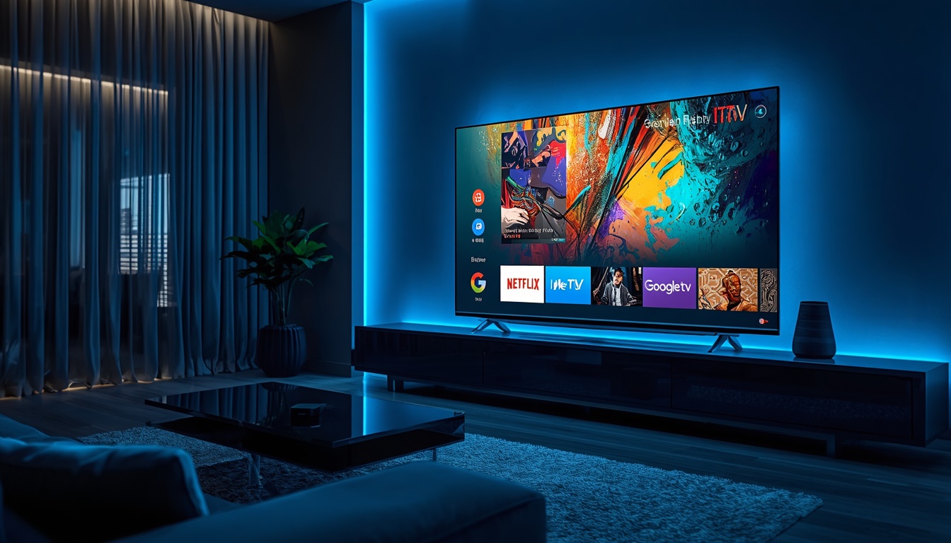lucid origin Ultra realistic Google TV streaming setup in a modern luxury living room Chromec 0