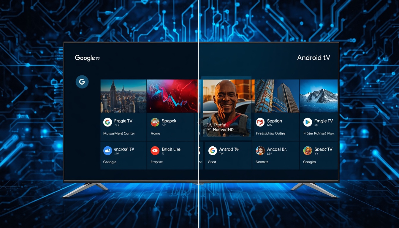 lucid origin Split screen comparison showing Google TV interface versus Android TV interface  0