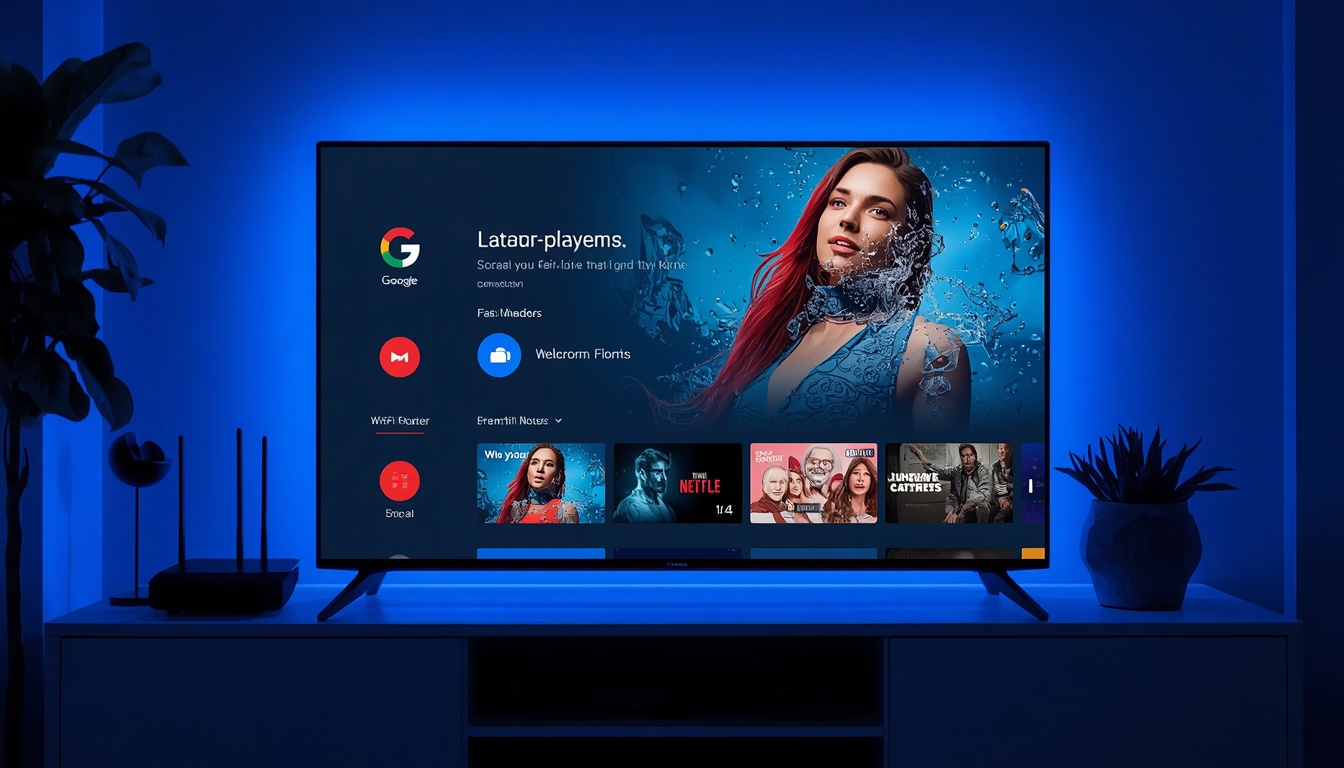 lucid origin Modern Google TV streaming dashboard showing smooth playback fast internet conne 0