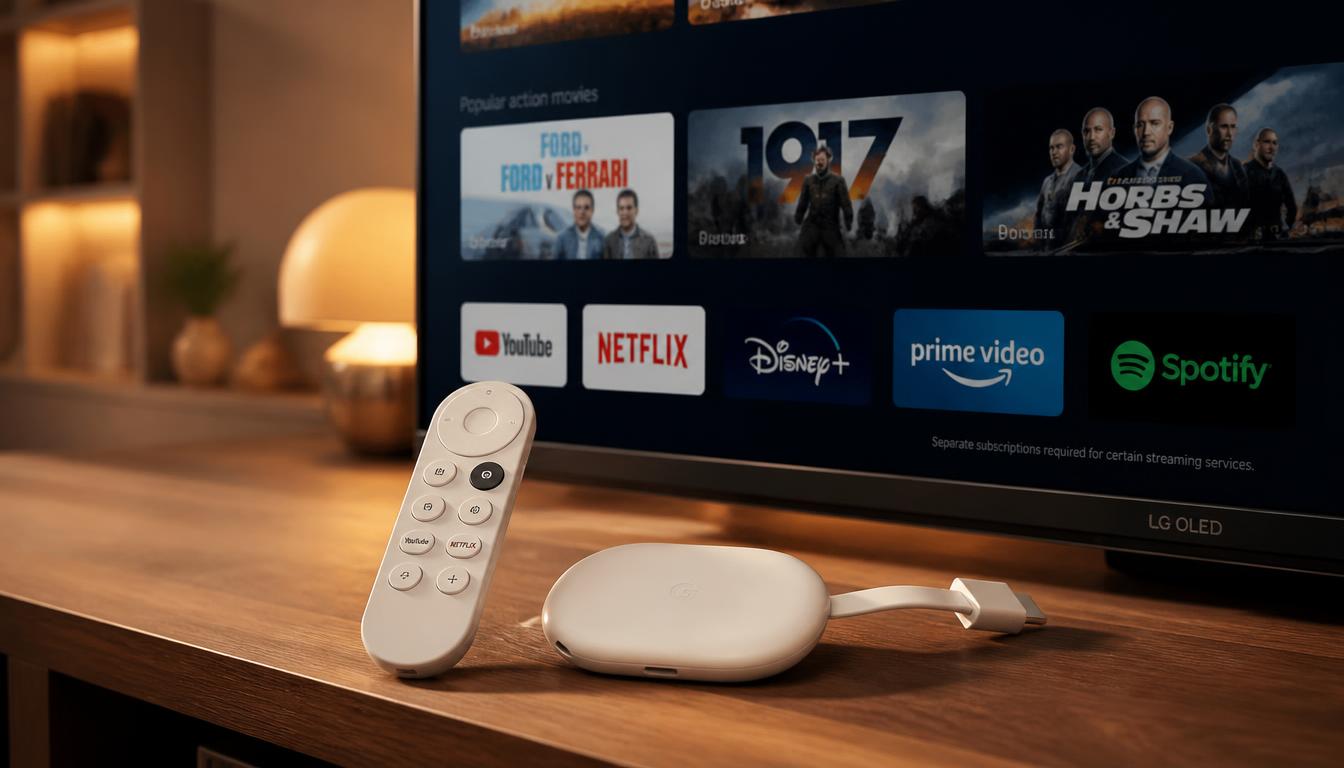 gpt image 2 Close up of Chromecast with Google TV remote and streaming device beside a premi 0